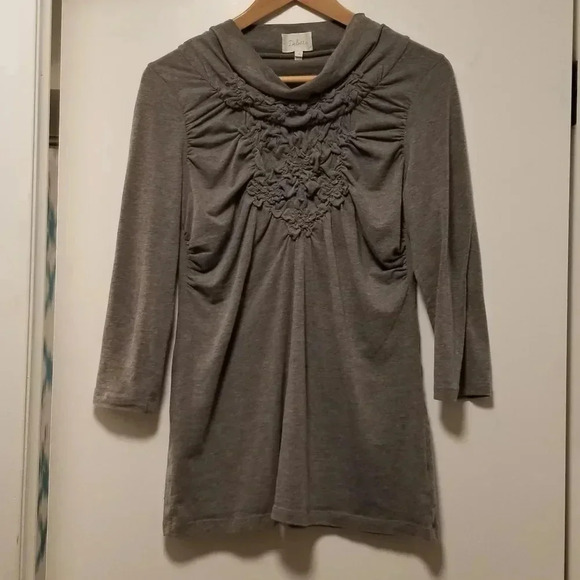 Anthro Deletta Gathered Ruched Top, Gray, Medium - Picture 2 of 6